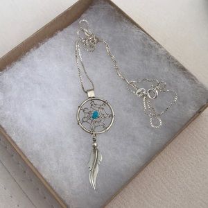 Silver Dreamcatcher Necklace with Turquoise Stone